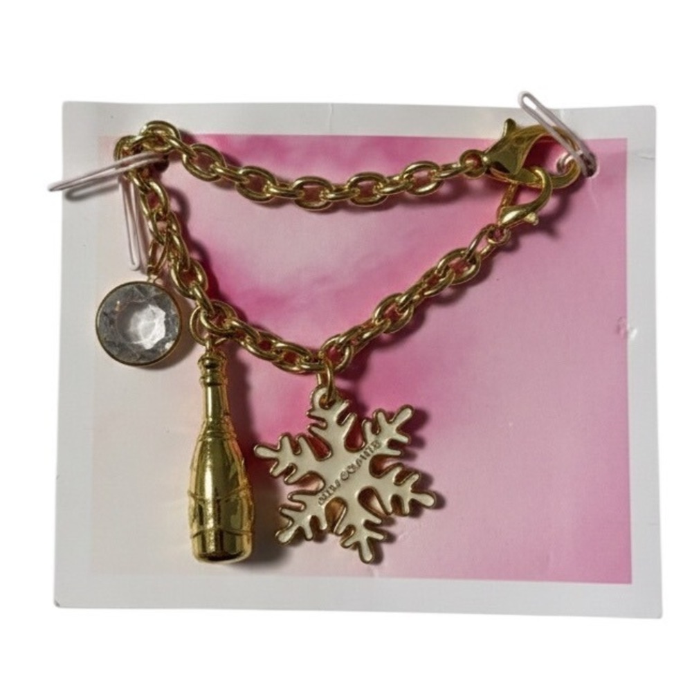 Juicy Couture Vintage Gold Tone Snowflake Champagne Bottle Bag Charm Rare NWT